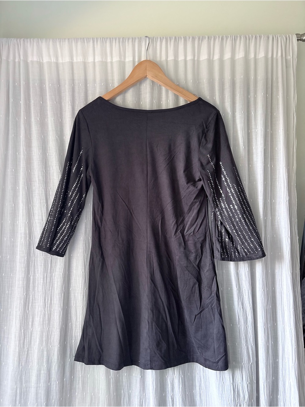 Saga Black Women's 3/4 Sleeve Dress Embellished Sleeves - Picture 3 of 5
